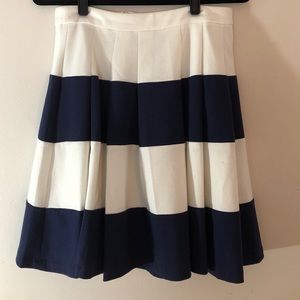 Stretchy Navy & White Pleated Skirt